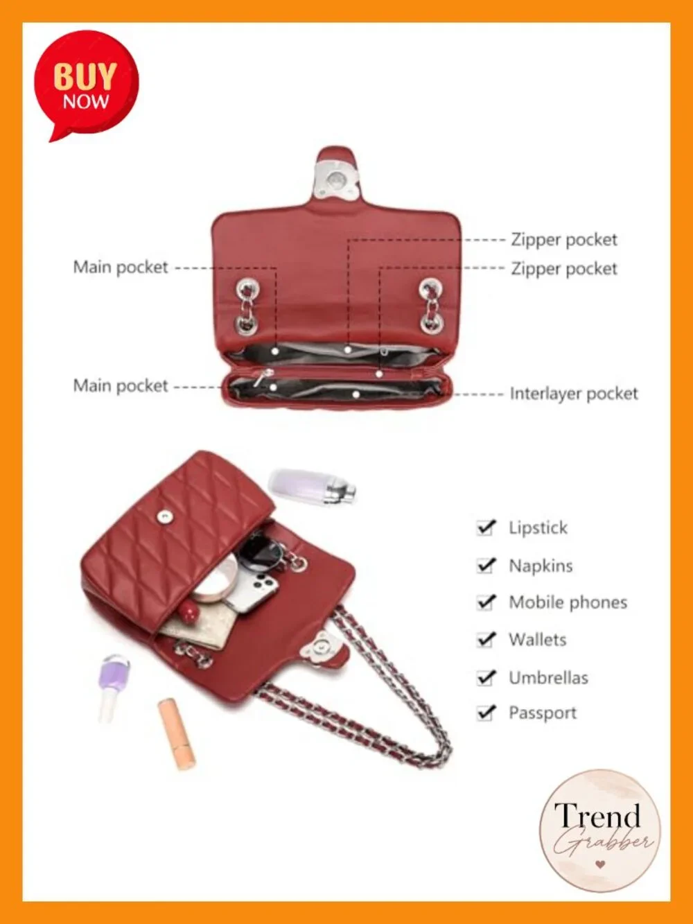 Quilted Crossbody Purse - Faux Leather Shoulder Bag Satchel Evening Clutch